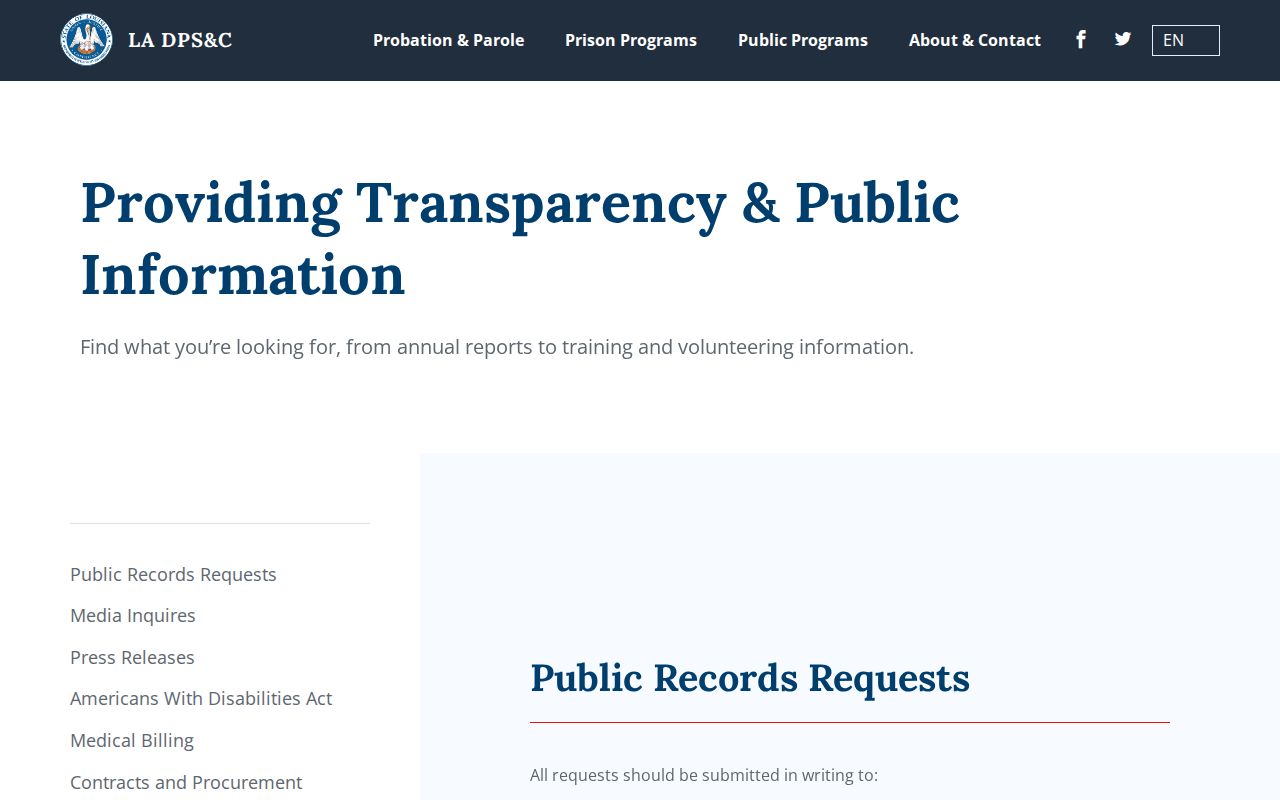 Louisiana DPS&C records request route for Vernon Parish releases