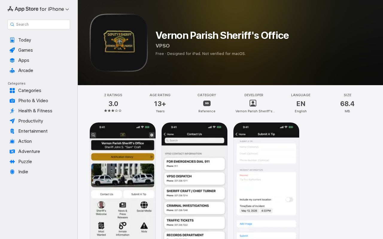 Vernon Parish Sheriff app listing used to check same-day release feature limits