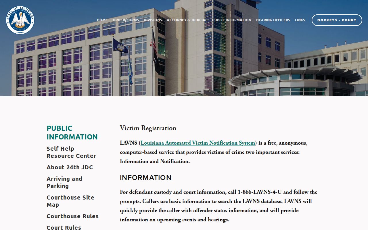 Vernon Parish VINE release notification four-digit PIN instructions